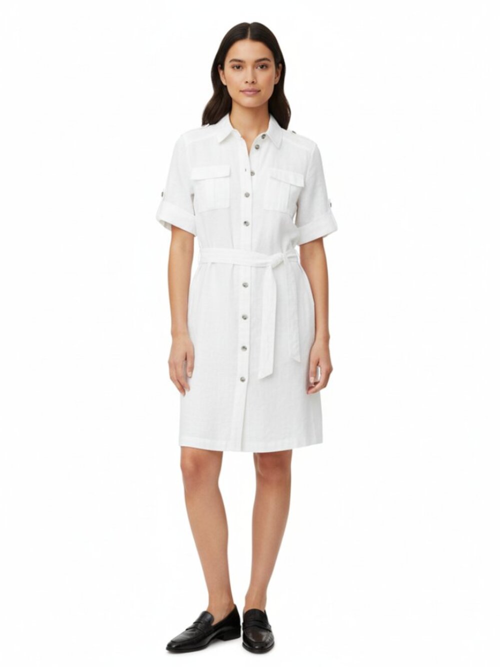 Banana Republic White Linen Summer Shirtwaist Dress Sz Small